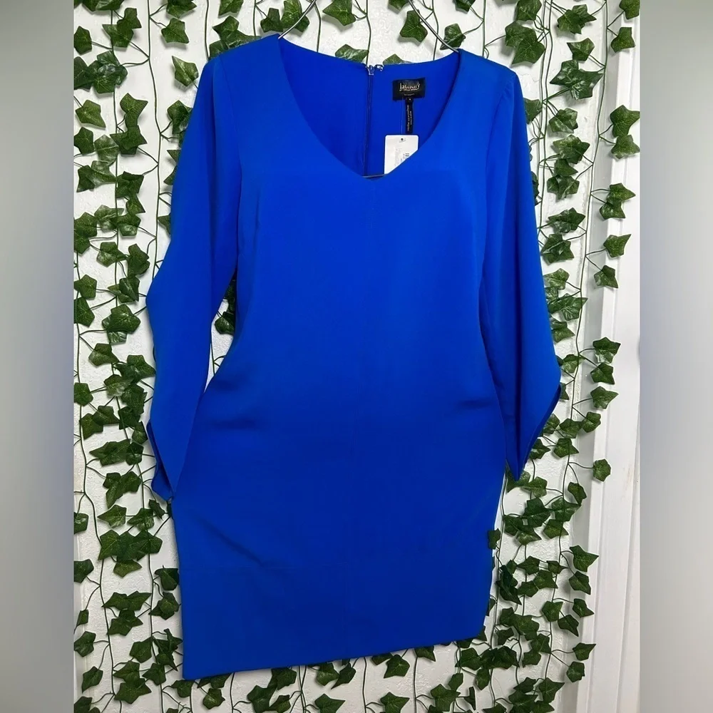 Laundry By Shelli Segal Blue Ruched Sheath Dress with Dolman Sleeves